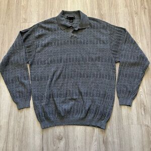 Minimalist Collared Sweater Large Gray Textured Pullover Quiet‎ Luxury Normcore